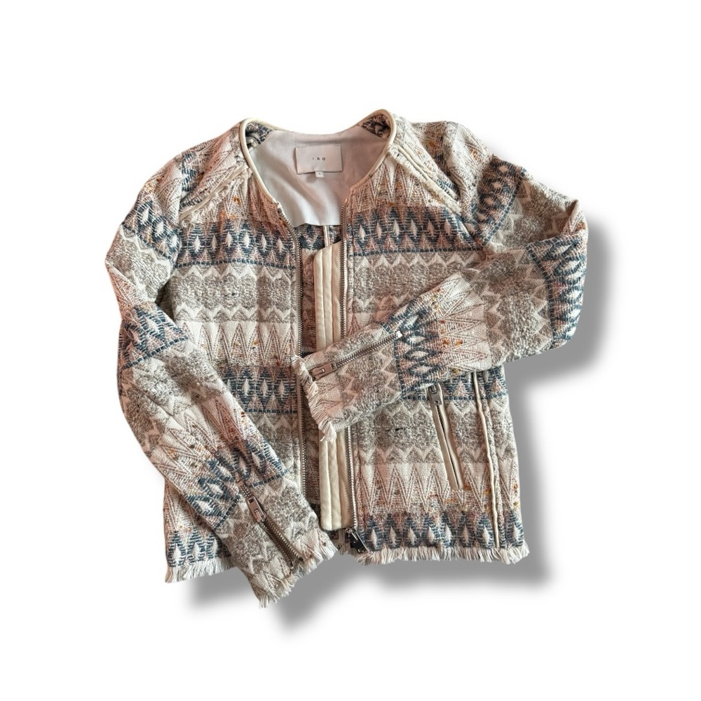 IRO Paris Woven Moto Jacket – Cream/Teal – Size 1